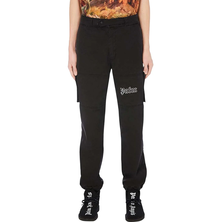 Shop Palm Angels Multi-Pocket Logo Cargo Pants Men Black PMCA078E20FAB0021001