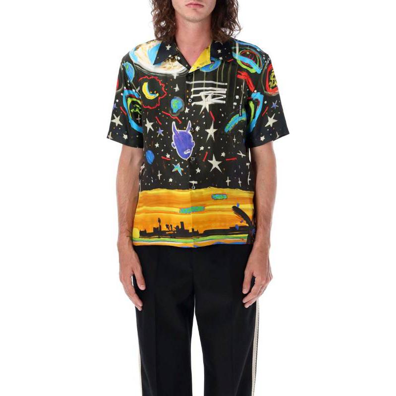 Shop PALM ANGELS マルチカラー ボウリング プリント 半袖シャツ マルチカラー PMGG005E23FAB0021084