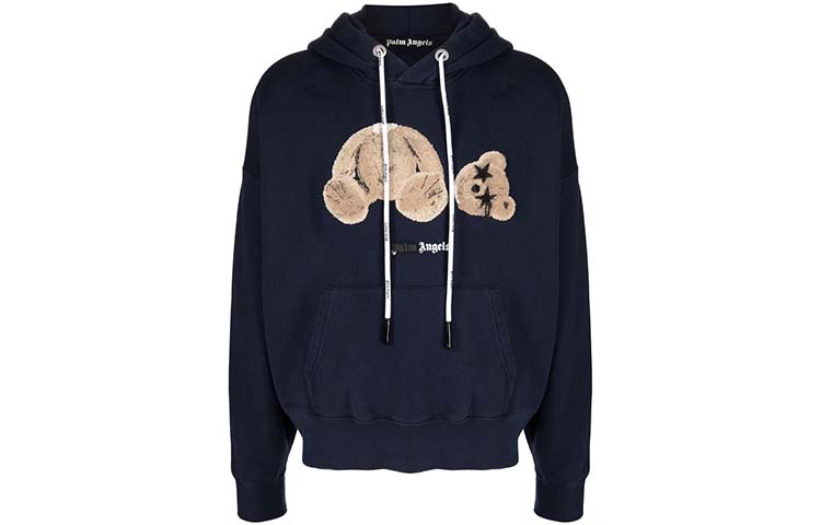 Palm Angels Navy Blue Cartoon Bear Print Sweatshirt PMBB058F21FLE0124660