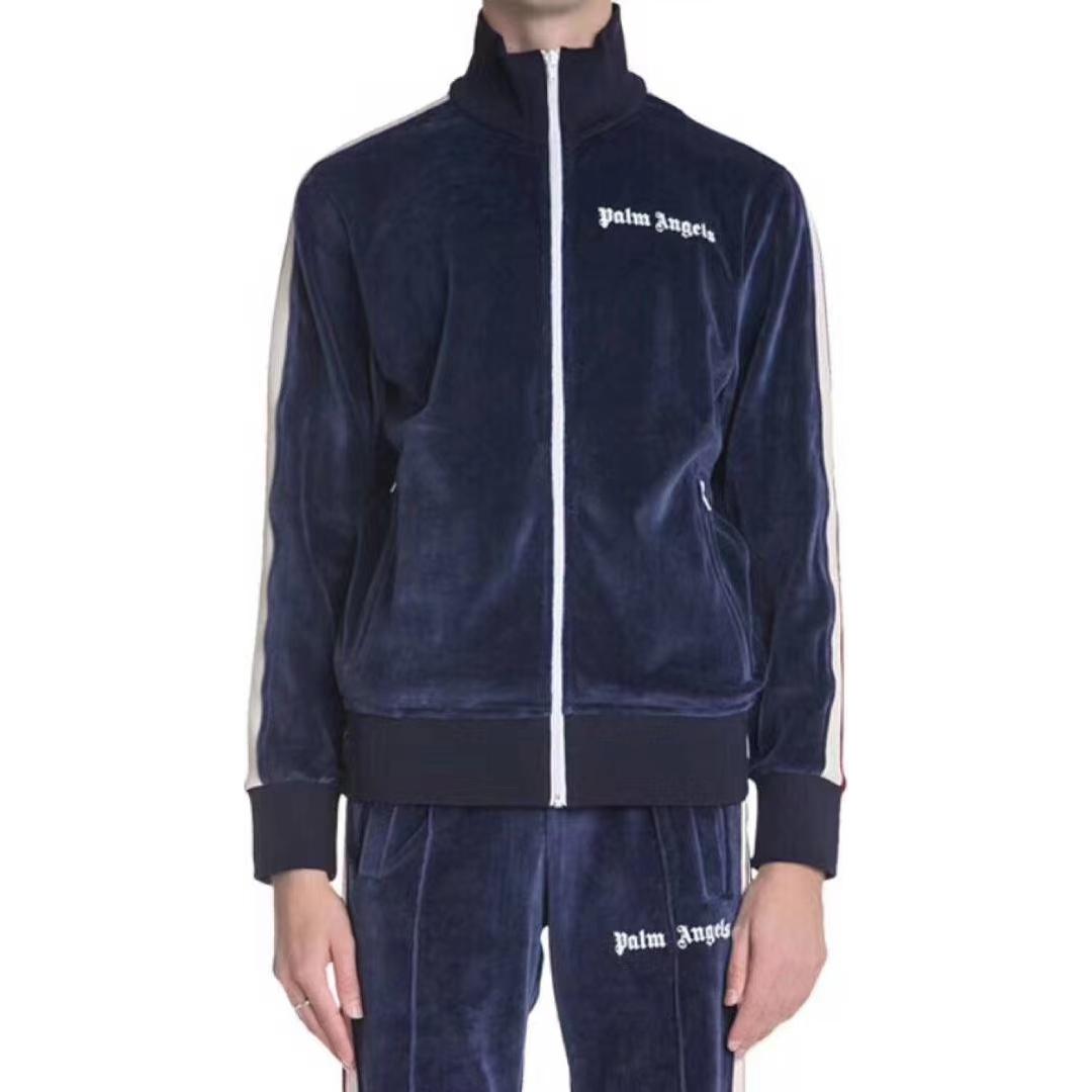 Shop Palm Angels 深藍色Logo拉鍊運動外套 男女款 PMBD001F184690053701