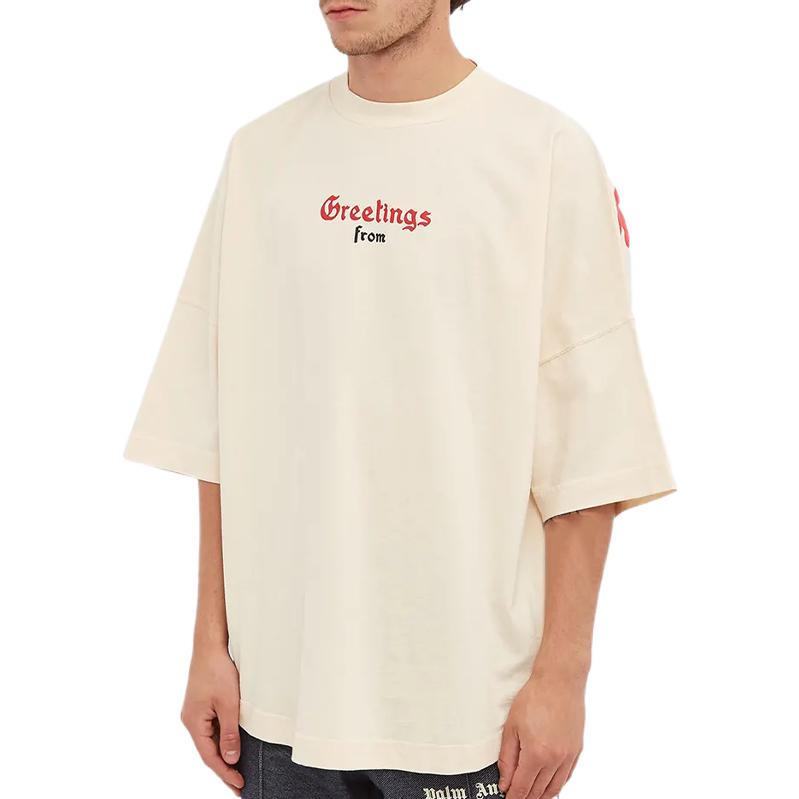 Lookbook Camiseta Palm Angels Oversized con Logo Trasero Impreso de Manga Corta. PMAA002S22JER0030325