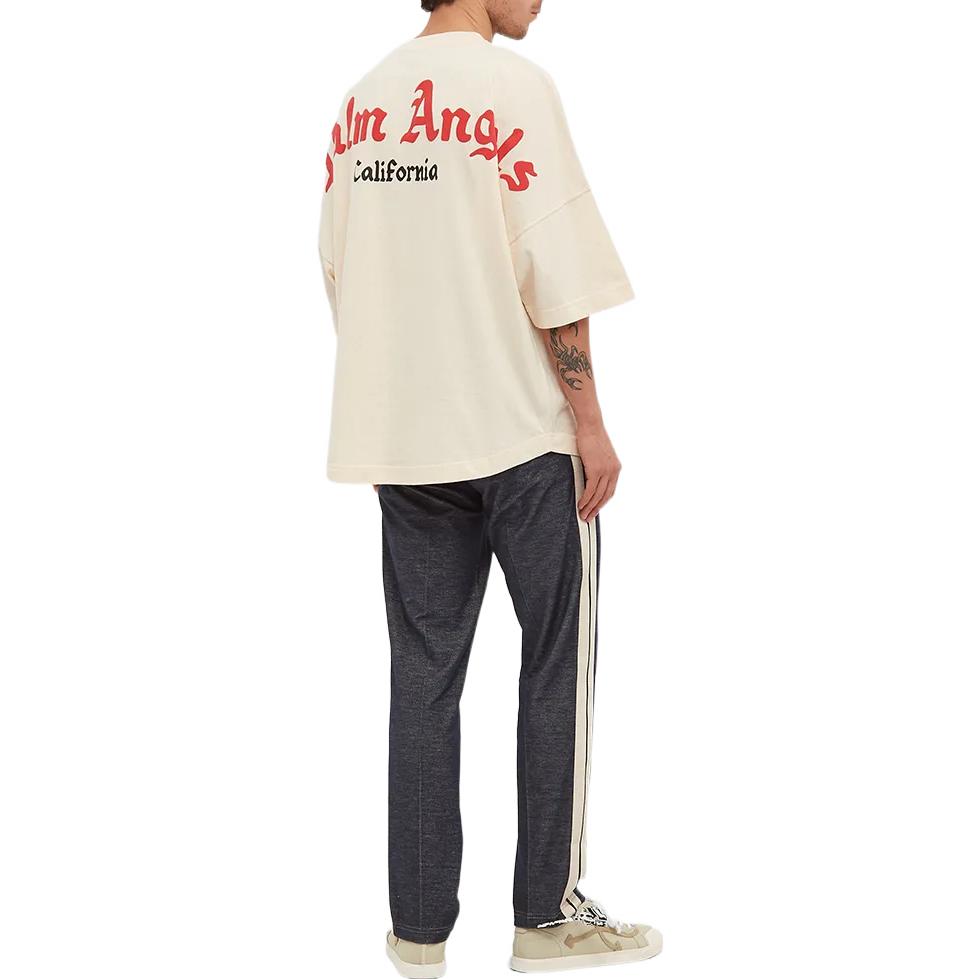 Shop Camiseta Palm Angels Oversized con Logo Trasero Impreso de Manga Corta. PMAA002S22JER0030325