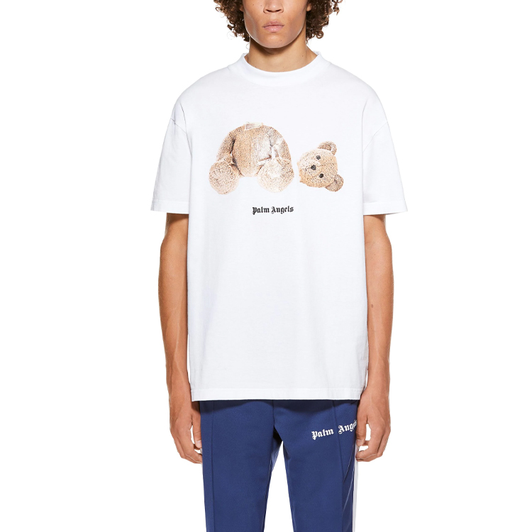 Shop パームエンジェルス オーバーサイズ デキャピタテッドベアプリント 白Tシャツ PMAA001R21JER0010160