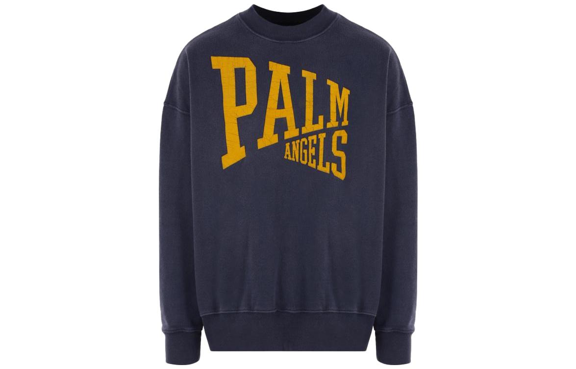Palm Angels Oversized Letter Crewneck Long Sleeve Sweatshirt Blue Mens PMBA065F23FLE0034676