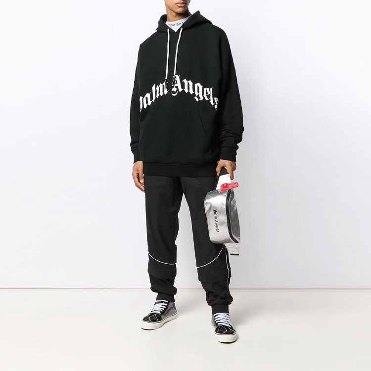 Shop PALM ANGELS Oversized Skull Logo Hoodie Black PMBB036E194410141001