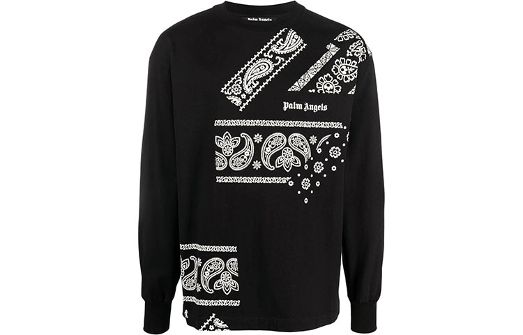 Palm Angels Paisley Print Long Sleeve Crewneck T-Shirt Black (). PMAB002F21JER0041005