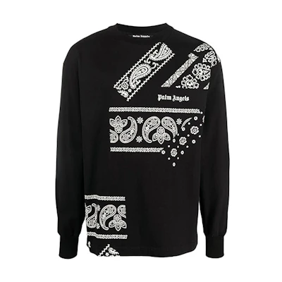 Palm Angels Paisley Print Long Sleeve Crewneck T-Shirt Black (). PMAB002F21JER0041005