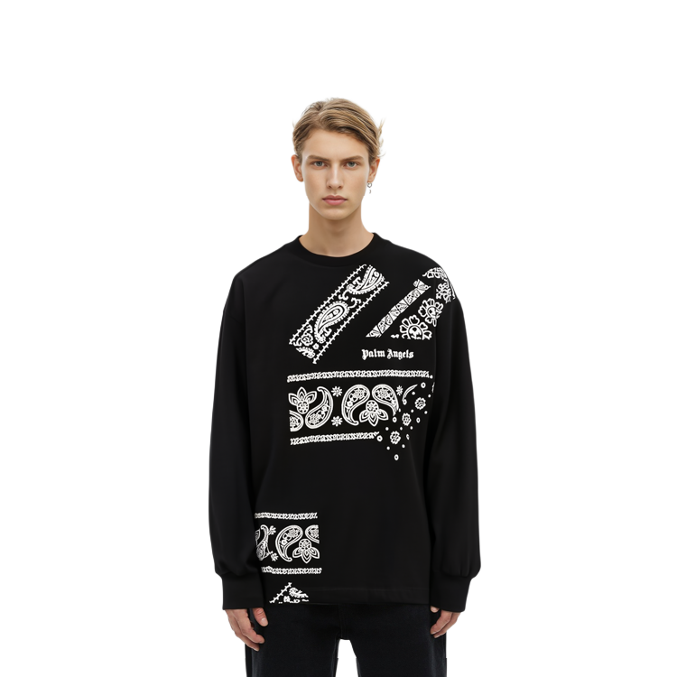 Purchase 팜엔젤스 페이즐리 프린트 긴팔 크루넥 티셔츠 블랙 (). PMAB002F21JER0041005