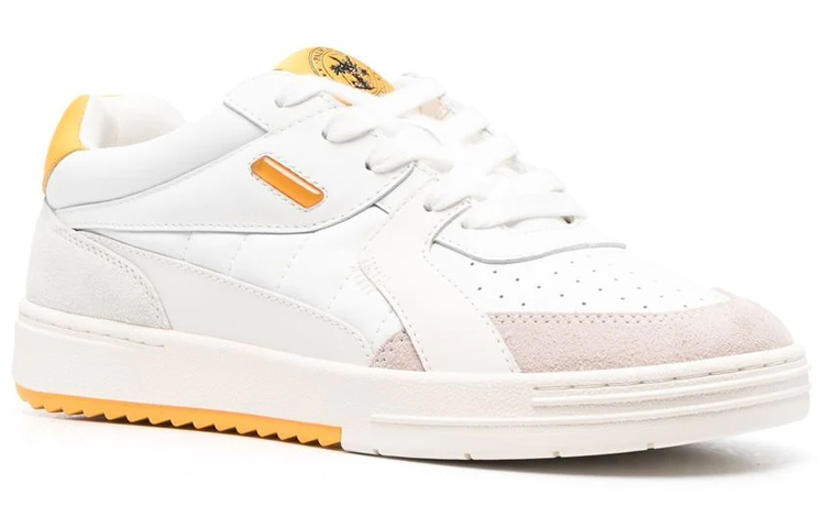 Order 棕榈天使 大學 牛皮 綁帶低筒圓頭舒適 時尚板鞋 男款 白黃