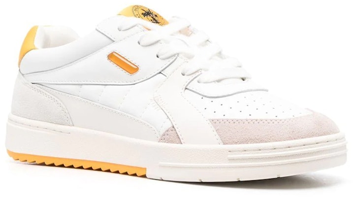 棕榈天使 大學 牛皮 綁帶低筒圓頭舒適 時尚板鞋 男款 白黃 Order 棕榈天使 大學 牛皮 綁帶低筒圓頭舒適 時尚板鞋 男款 白黃