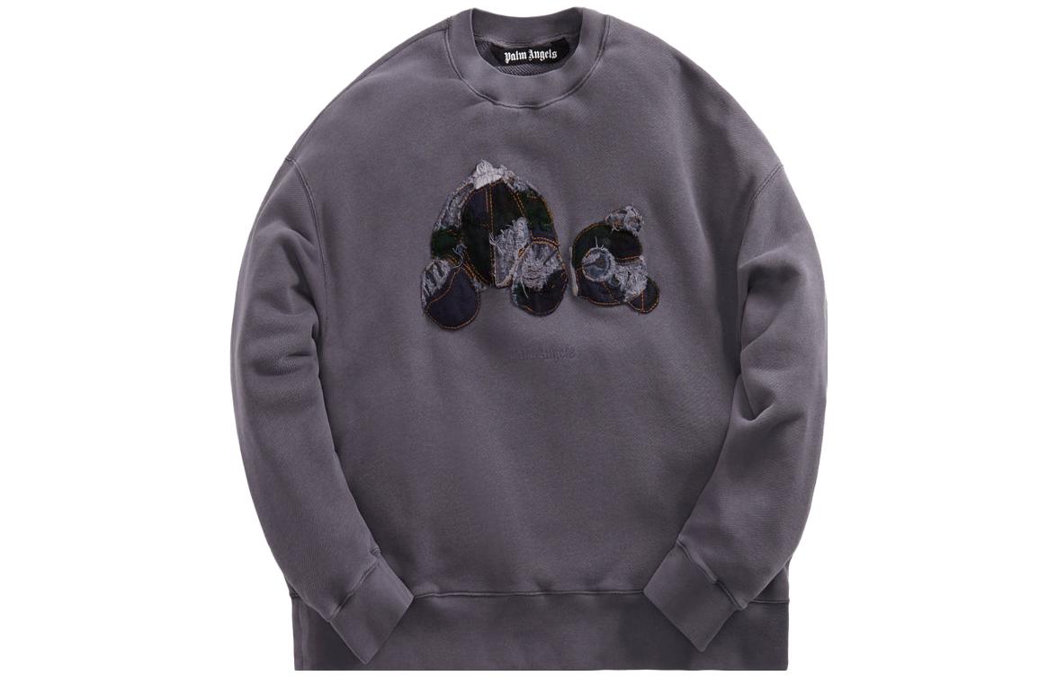 Palm Angels Patchwork Distressed Bear Crewneck Sweatshirt Men’s Indigo Blue PMBA026F22FLE0024940