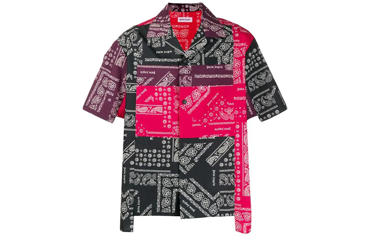 Palm Angels Patchwork Paisley Short Sleeve Shirt Black Red PMGA040E196120068800