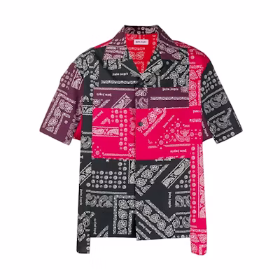Palm Angels Patchwork Paisley Short Sleeve Shirt Black Red PMGA040E196120068800