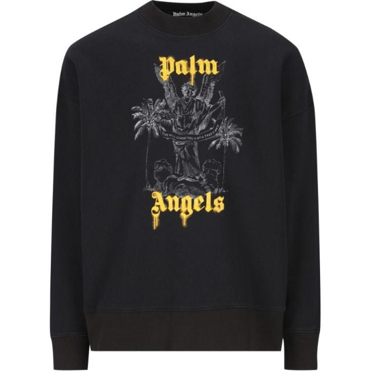 Palm Angels Pencil Sketch Graphic Black Long Sleeve Sweatshirt Mens PMBA026F24FLE0061022