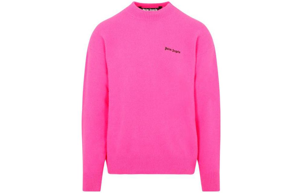 Palm Angels Pink Logo Print Crewneck Sweatshirt Long Sleeve Pullover PMHE054F23KNI005-3210
