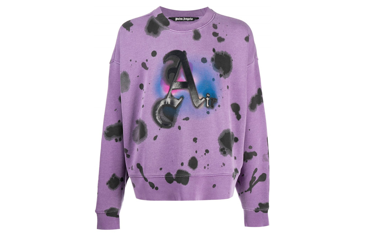 Palm Angels Purple Paint-Splatter Logo Pullover Sweatshirt PMBA026F20FLE0013610