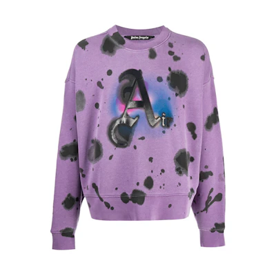 Palm Angels Purple Paint-Splatter Logo Pullover Sweatshirt PMBA026F20FLE0013610