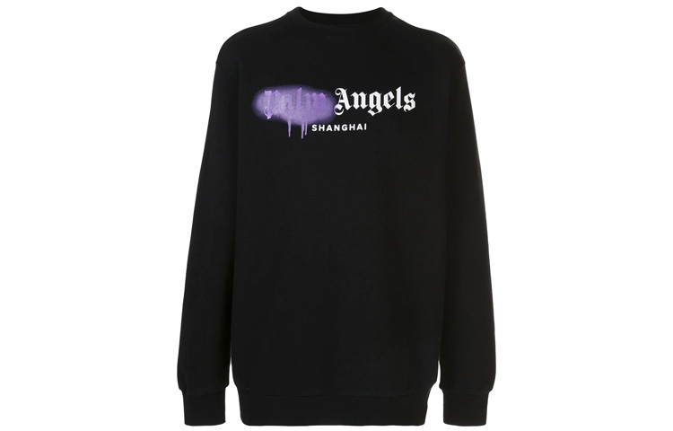Palm Angels Purple Spray Paint Logo Print Hoodie Black PMBA001S206360581095