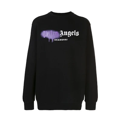 Palm Angels Purple Spray Paint Logo Print Hoodie Black PMBA001S206360581095