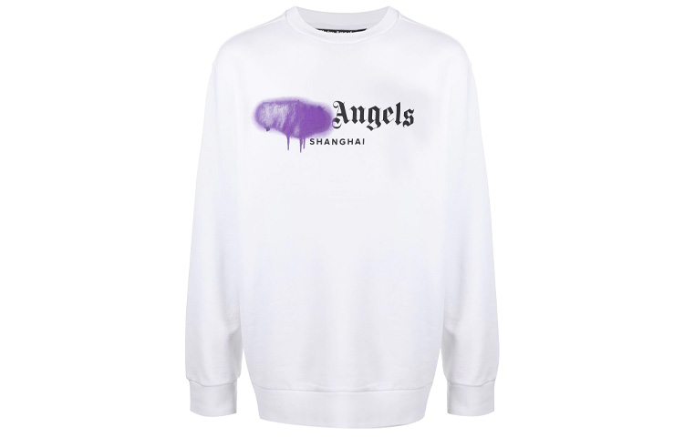 Palm Angels Purple Spray Paint Logo Print Hoodie White PMBA001S206360580195