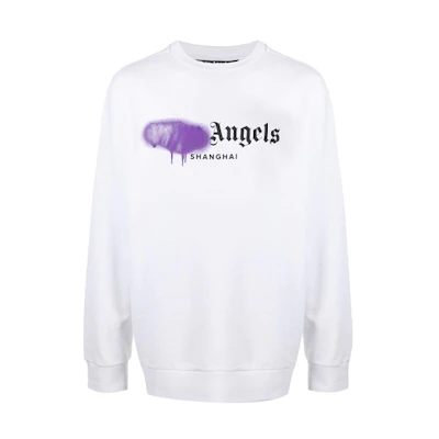 Palm Angels Purple Spray Paint Logo Print Hoodie White PMBA001S206360580195