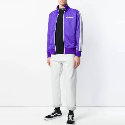 Chaqueta Morada Palm Angels Unisex con Cremallera y Rayas en las Mangas. PMBD001S183840089501 Lookbook Chaqueta Morada Palm Angels Unisex con Cremallera y Rayas en las Mangas. PMBD001S183840089501