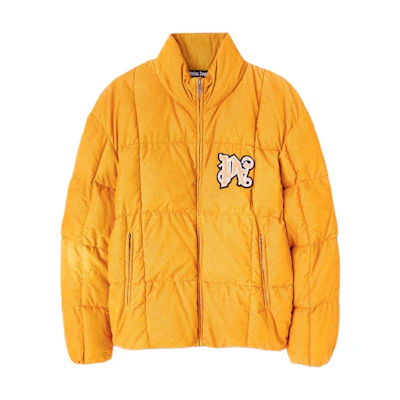 Palm Angels Quilted Appliqué Zip-Up Wool Long Sleeve Puffer Jacket Yellow Men. PMED047F24FAB0012203
