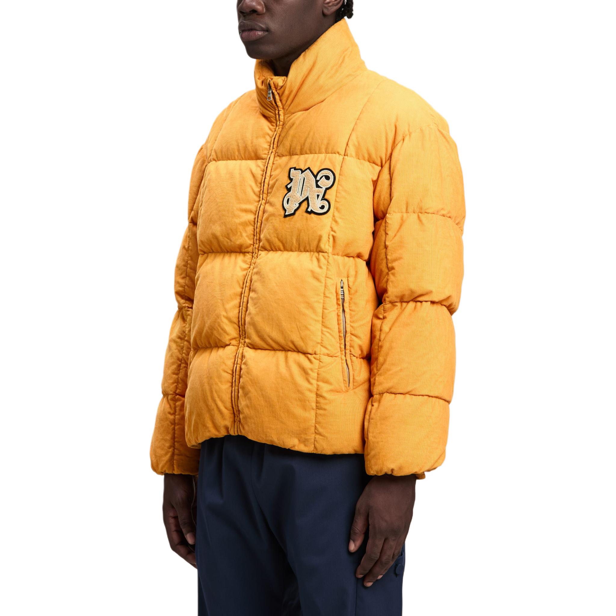Shop Palm Angels Quilted Appliqué Zip-Up Wool Long Sleeve Puffer Jacket Yellow Men. PMED047F24FAB0012203