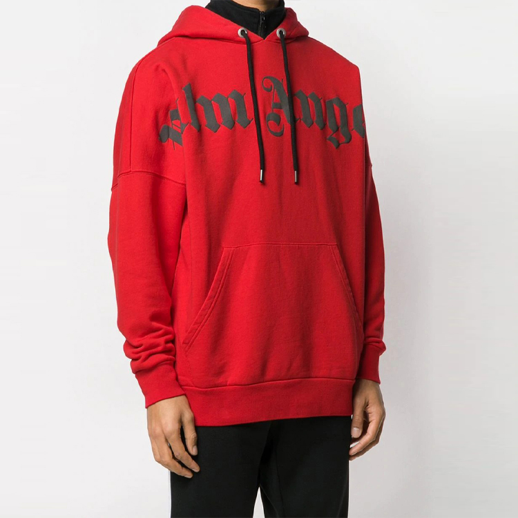 Shop PALM ANGELS 男士大Logo红色连帽衫 pmbb036r206360012010