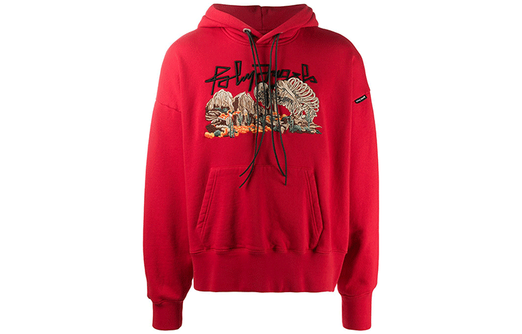 Palm Angels Red Hoodie with Letter Skull Print PMBB058F20FLE0072584