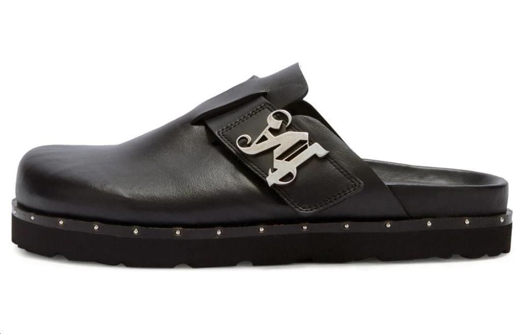 Palm Angels Round Toe Slip-On Mules 'Black Leather' PMIJ005R24LEA0011000