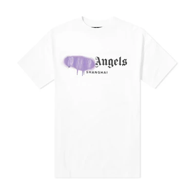 Palm Angels Shanghai Exclusive White Tee with Purple Graffiti Logo PMAA001S204130530195