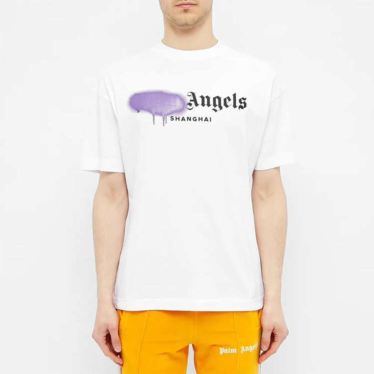 Shop Palm Angels Shanghai Eksklusif Kaos Putih Logo Grafiti Ungu PMAA001S204130530195