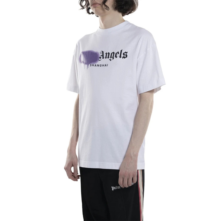 Cheap Palm Angels Shanghai Eksklusif Kaos Putih Logo Grafiti Ungu PMAA001S204130530195