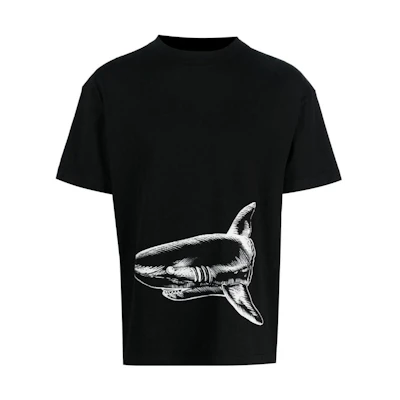 Palm Angels Shark Letter Print Crewneck Black T-Shirt. PMAA001S23JER0011003