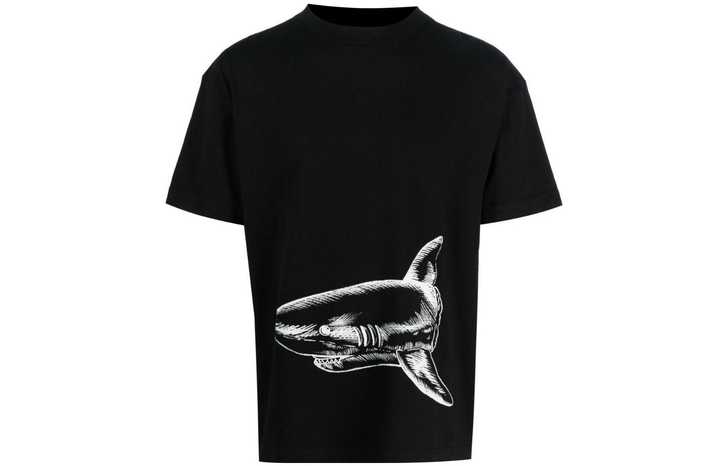 Order Palm Angels Shark Letter Print Crewneck Black  T-Shirt. PMAA001S23JER0011003