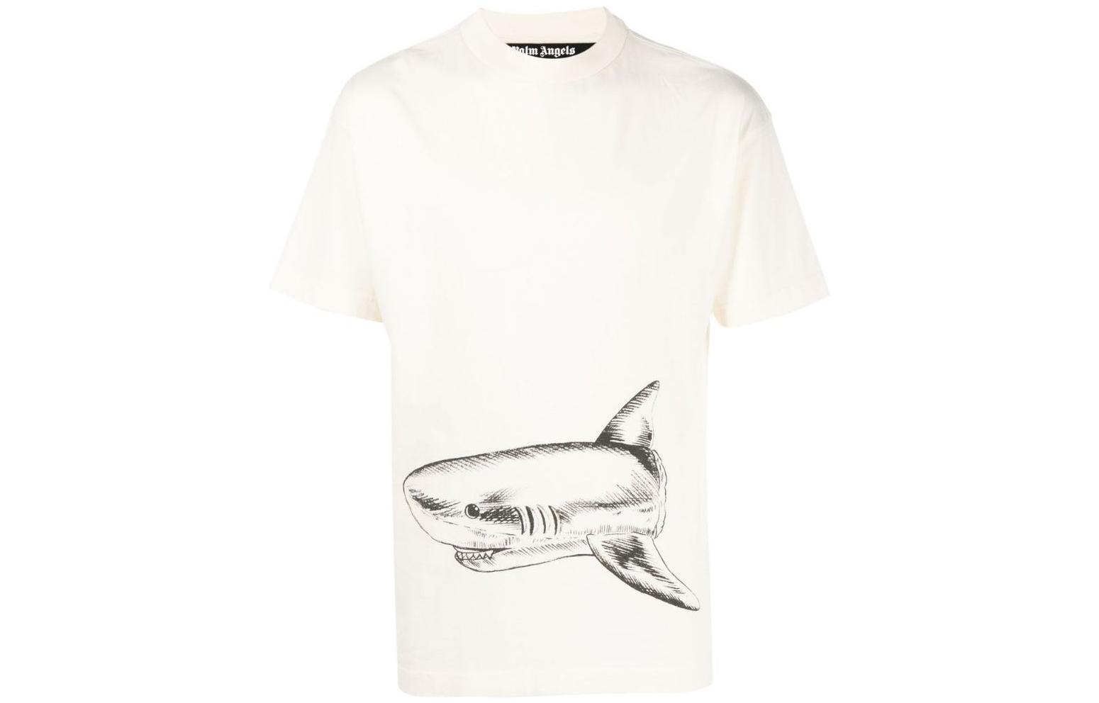 Order Camiseta Palm Angels Shark Print para Hombre Manga Corta Crewneck Off-White. PMAA001S23JER0010410