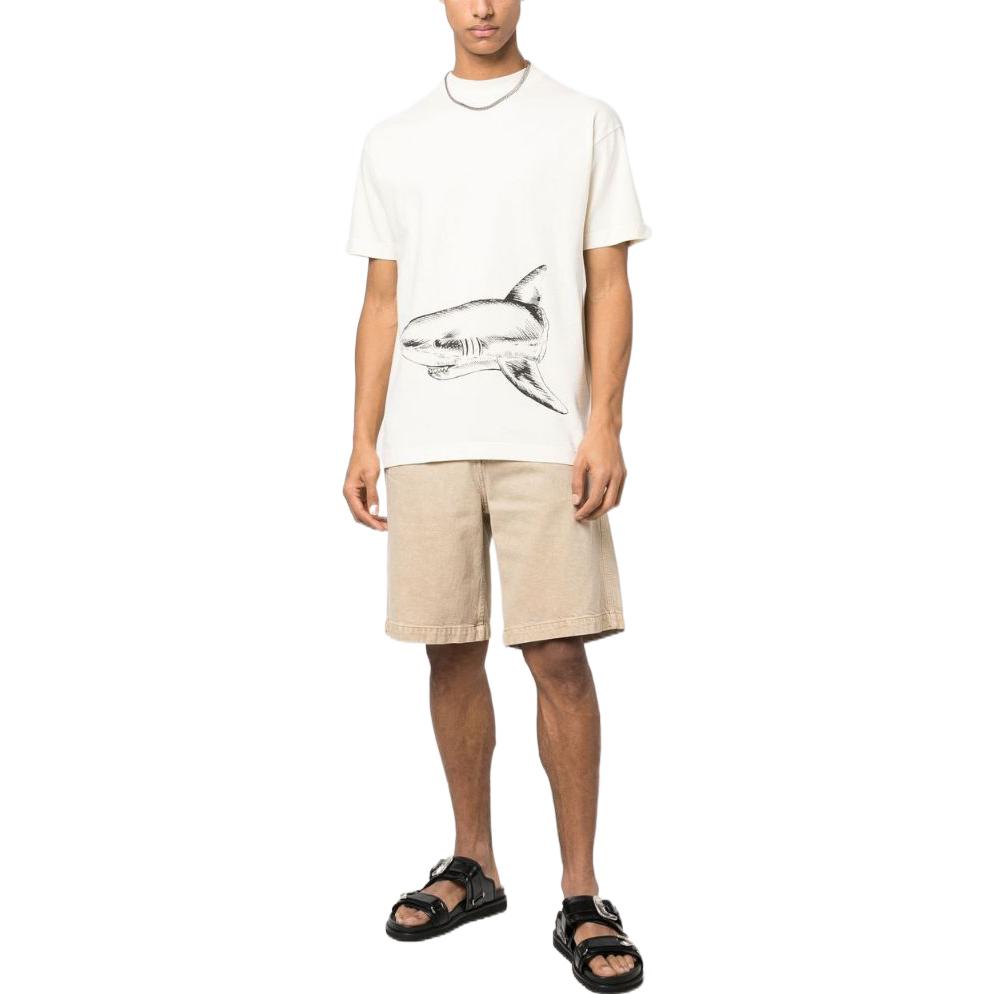 Lookbook Camiseta Palm Angels Shark Print para Hombre Manga Corta Crewneck Off-White. PMAA001S23JER0010410