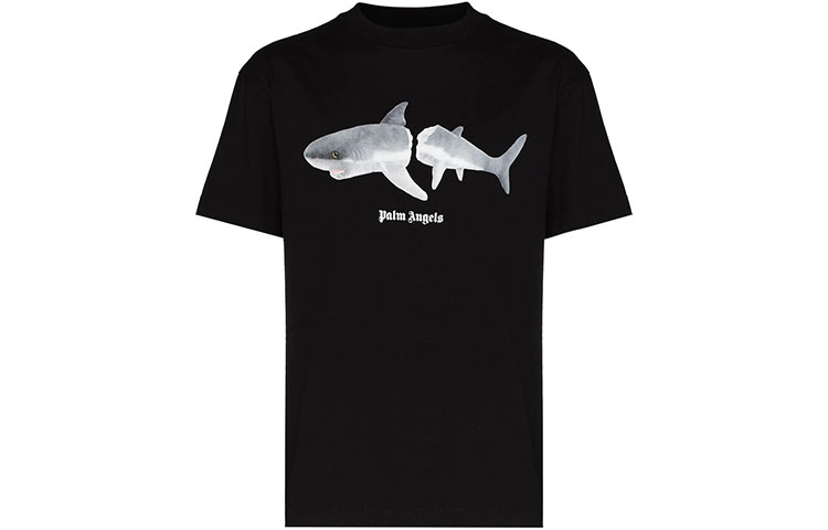 Order Camiseta Negra para Hombre Palm Angels Logo Tiburón Crewneck PMAA001S22JER0111001