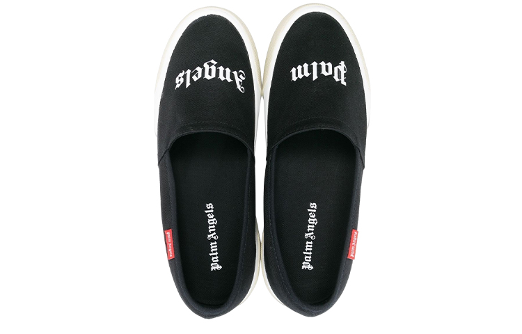 Shop Palm Angels Slip On Logo Schwarz Weiß PMIB004S23FAB0011001