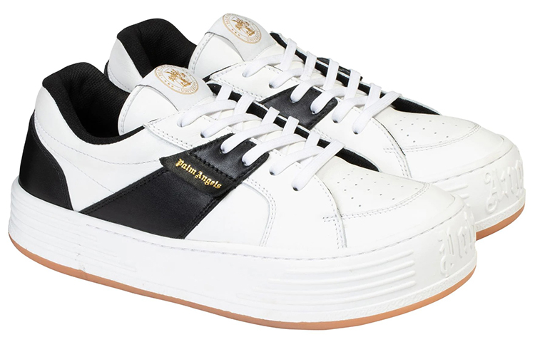 Lookbook Palm Angels Snow Low Schnürschuhe Leder Weiß Schwarz Gummi PMIA051R21LEA0020110