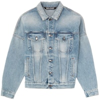 PALM ANGELS Solid Blue Single-Breasted Denim Jacket for Men PMYE006R21DEN0014001 PALM ANGELS Solid Blue Single-Breasted Denim Jacket for Men PMYE006R21DEN0014001