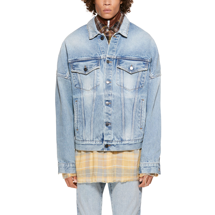 Shop パームエンジェルス メンズ用 ソリッドブルー シングルブレスト デニムジャケット PMYE006R21DEN0014001