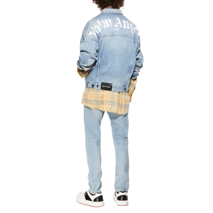 Cheap パームエンジェルス メンズ用 ソリッドブルー シングルブレスト デニムジャケット PMYE006R21DEN0014001