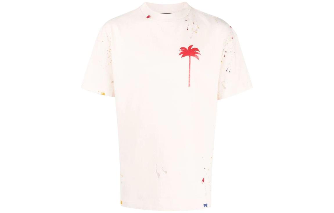 Palm Angels Spray Paint Palm Tree Graphic Tee Men’s Beige PMAA001S22JER0030325