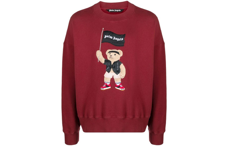 Palm Angels SS21 Bear Graphic Crewneck Sweatshirt Red PMBA026S21FLE0078501