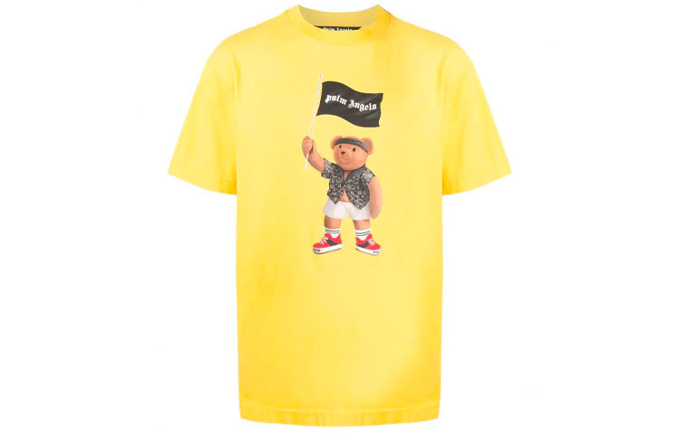 PALM ANGELS SS21 Bear Graphic Yellow T-Shirt Short Sleeve Tee. PMAA001S21JER0201801