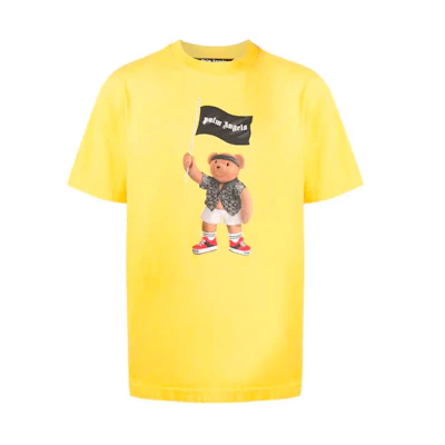 PALM ANGELS SS21 Bear Graphic Yellow T-Shirt Short Sleeve Tee. PMAA001S21JER0201801