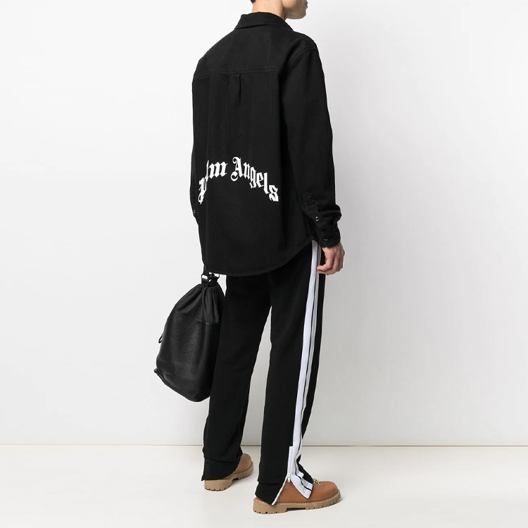 Shop PALM ANGELS SS21 ブラック アークロゴ カラー シャツ PMYD008S21DEN0031001