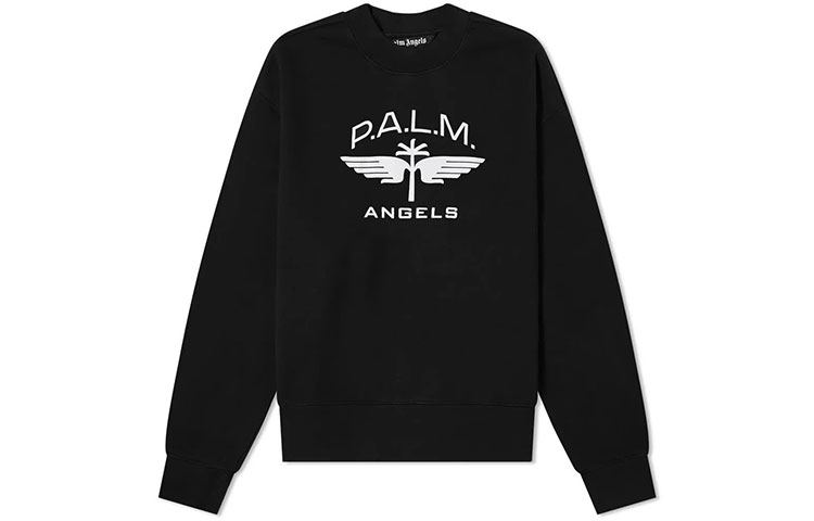 Order Palm Angels SS21 黑色標誌印花圓領套頭衫毛衣 PMBA026S21FLE0061001